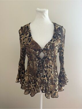Michaels Leopard Print Tie-Front Blouse - Brown